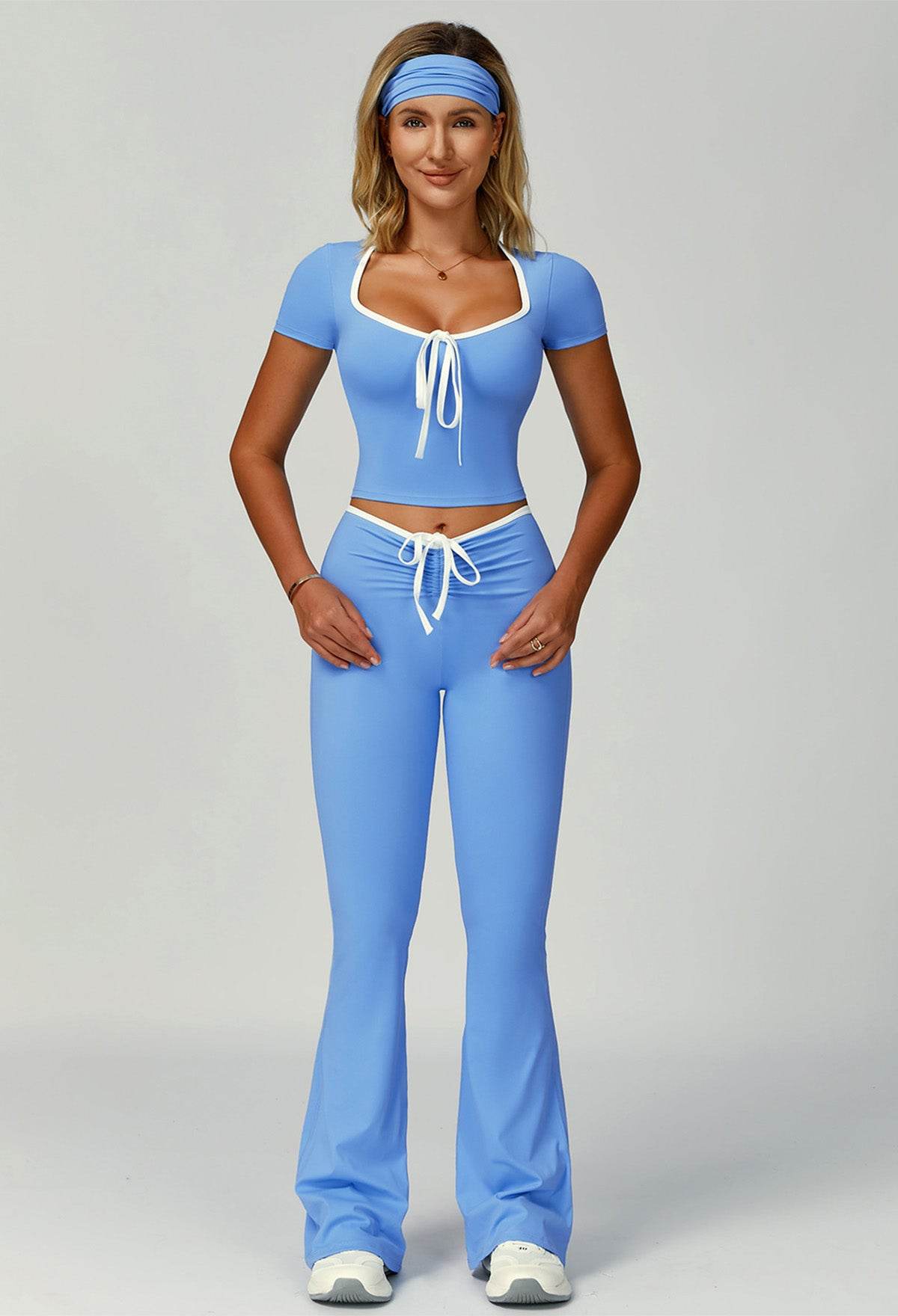 3 Pieces Activewear Set with Headband, Crop Top and Pant