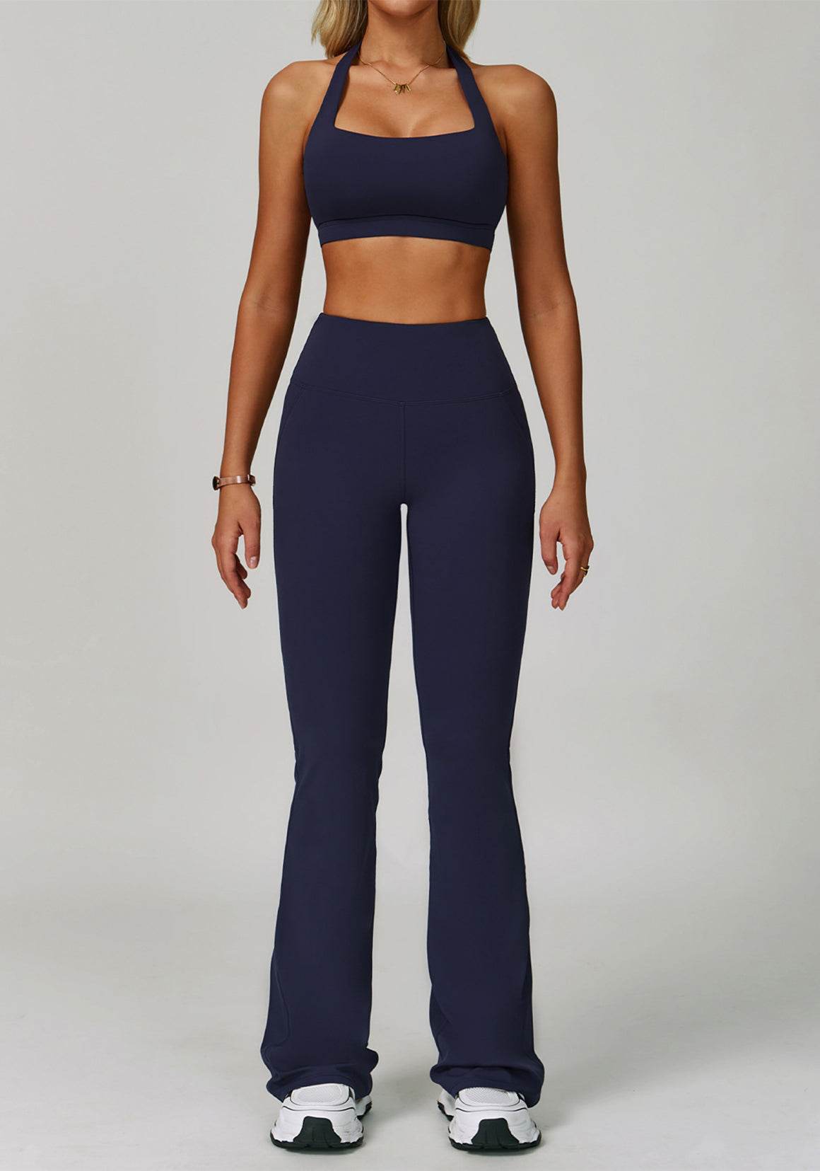 Activewear Set with Halter Sports Bra and Flared Pant