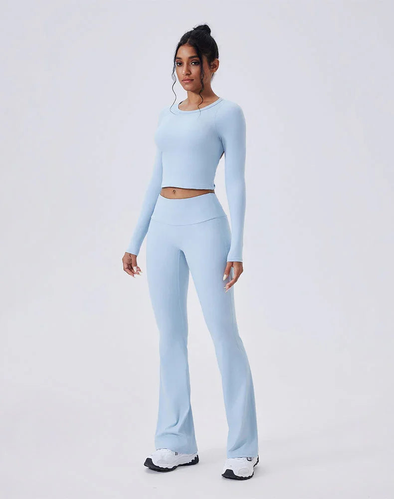 Activewear Set with Backless Top and Low-Waisted Flare Pant