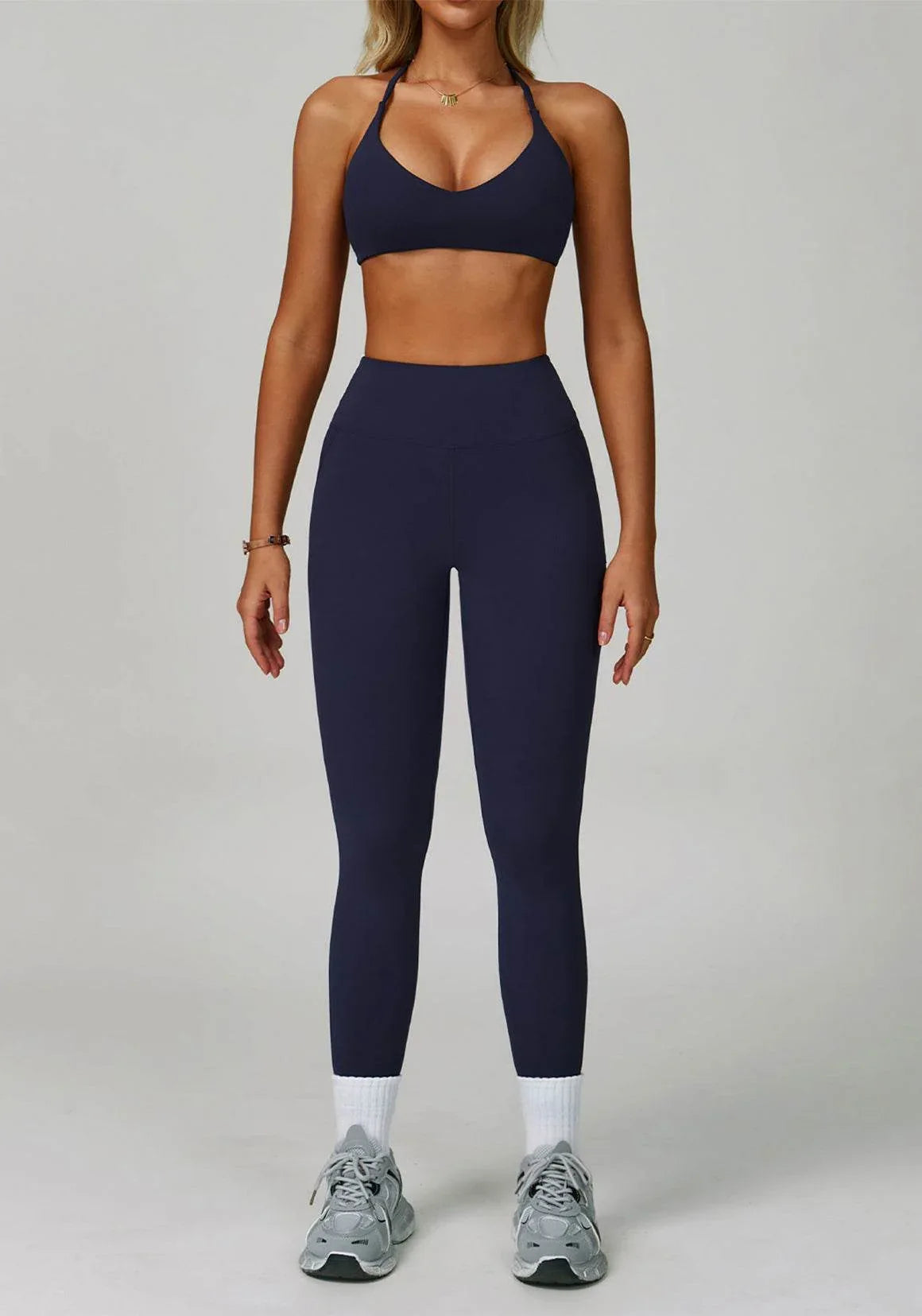 Activewear Set with Cross Back Sports Bra and Legging - Blue