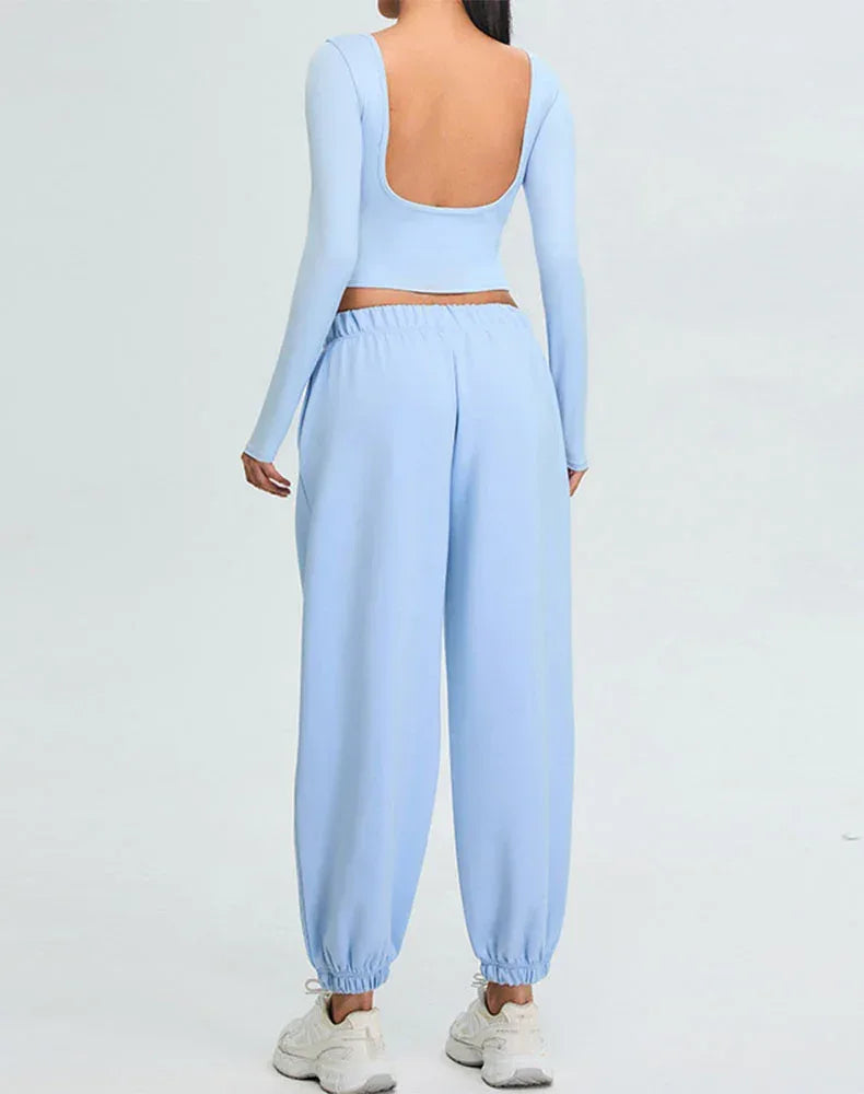 Activewear Set with U-Shaped Back Top and Sweatpant -
