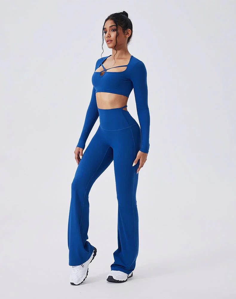 Activewear Set with crisscross thin strap Top and Flare Pant