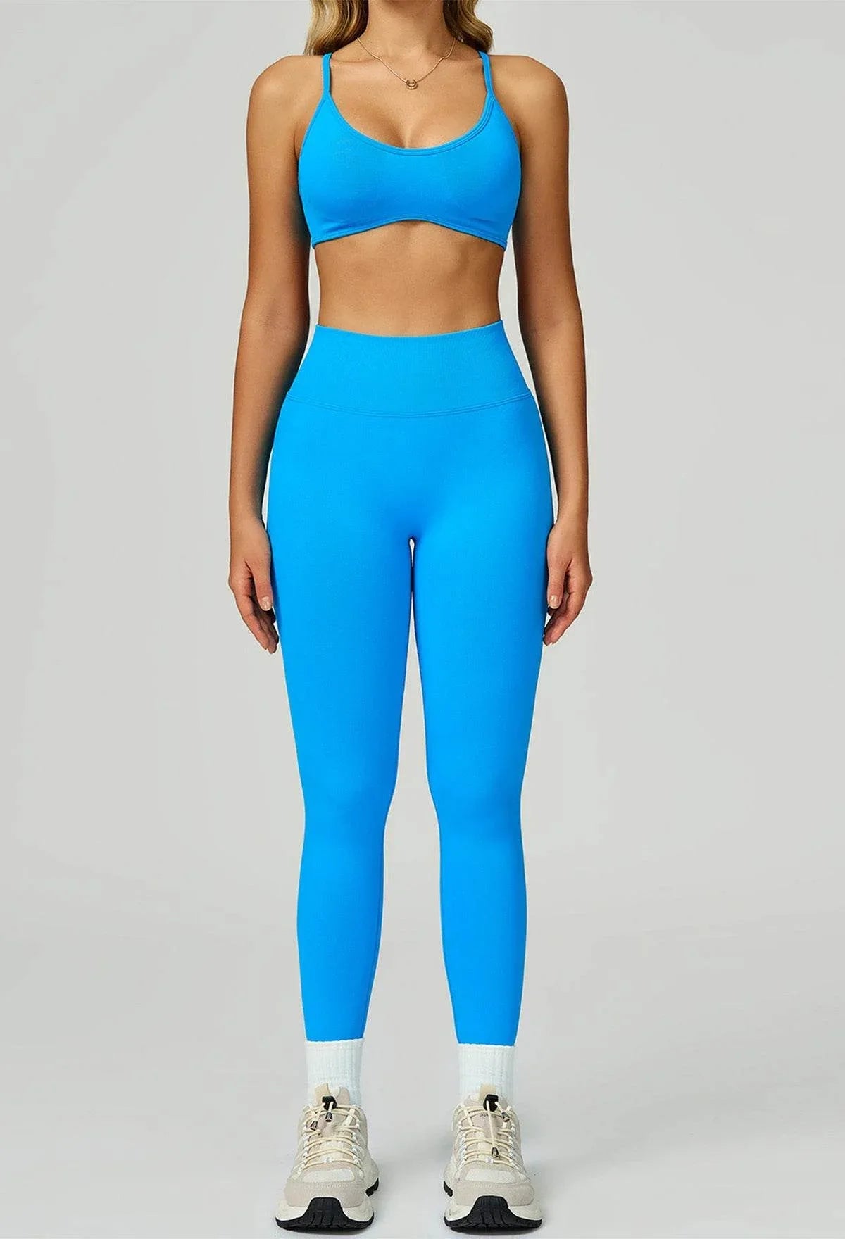 Sport Set with Color Block Sports Bras and Legging - Blue