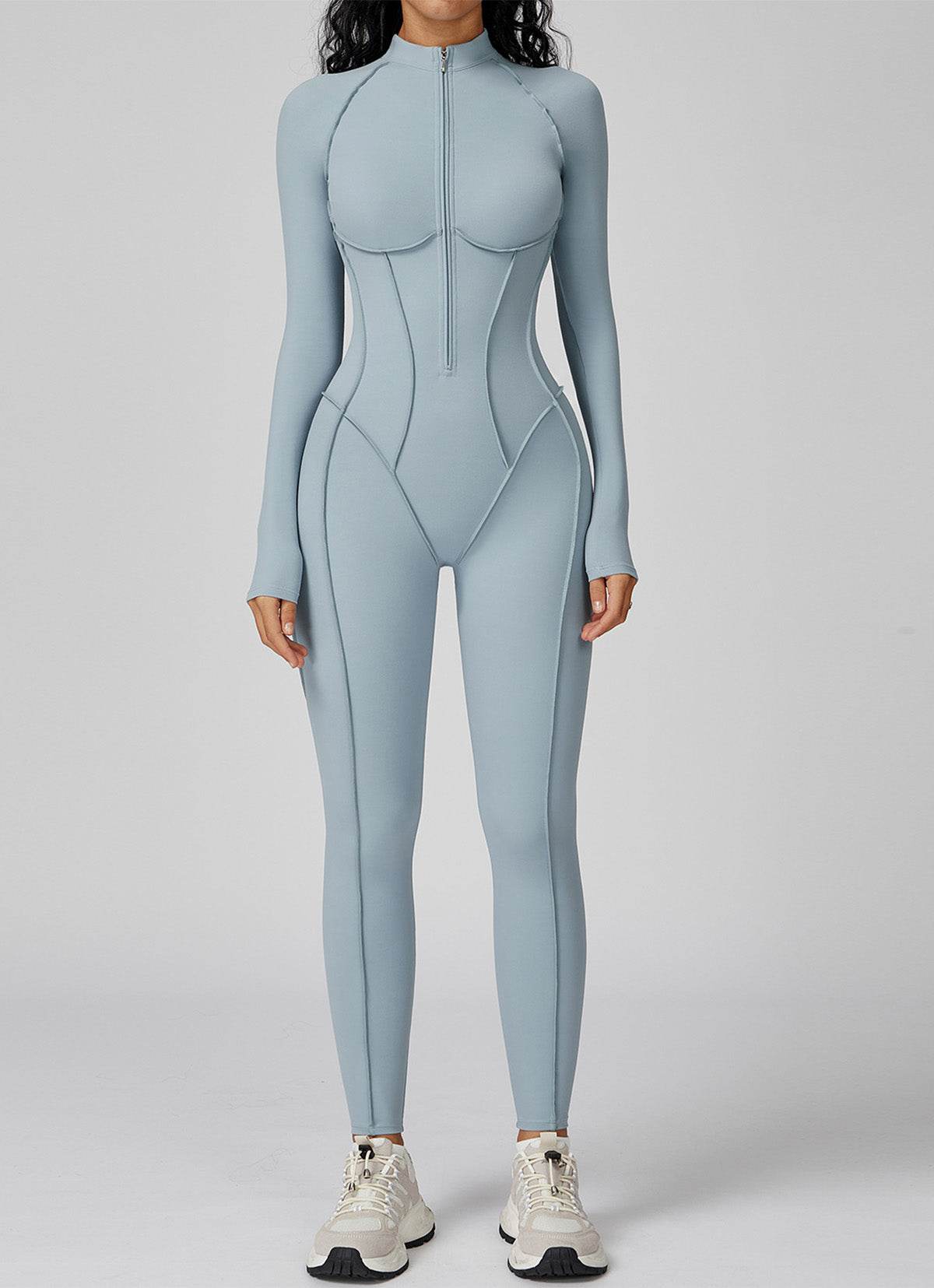 Long Sleeve Zip Front Sport Jumpsuits One Yoga Rompers