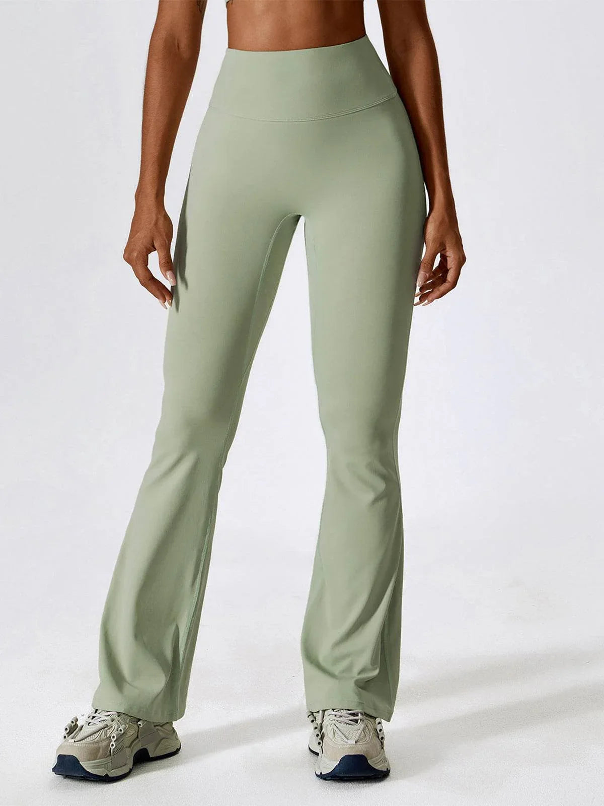 No Front Seam High Waisted Flare Bootcut Yoga Pants - Bean Green