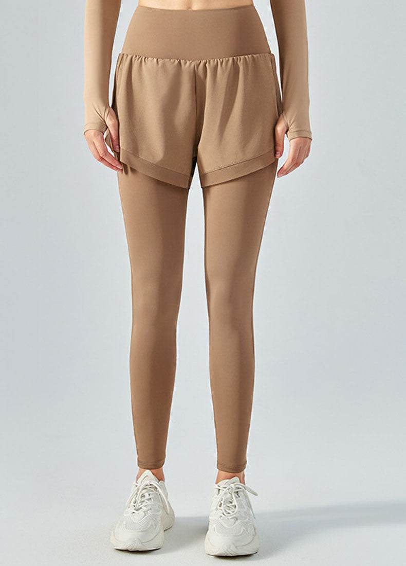False Two Pieces Sports Leggings with Pockets Shorts