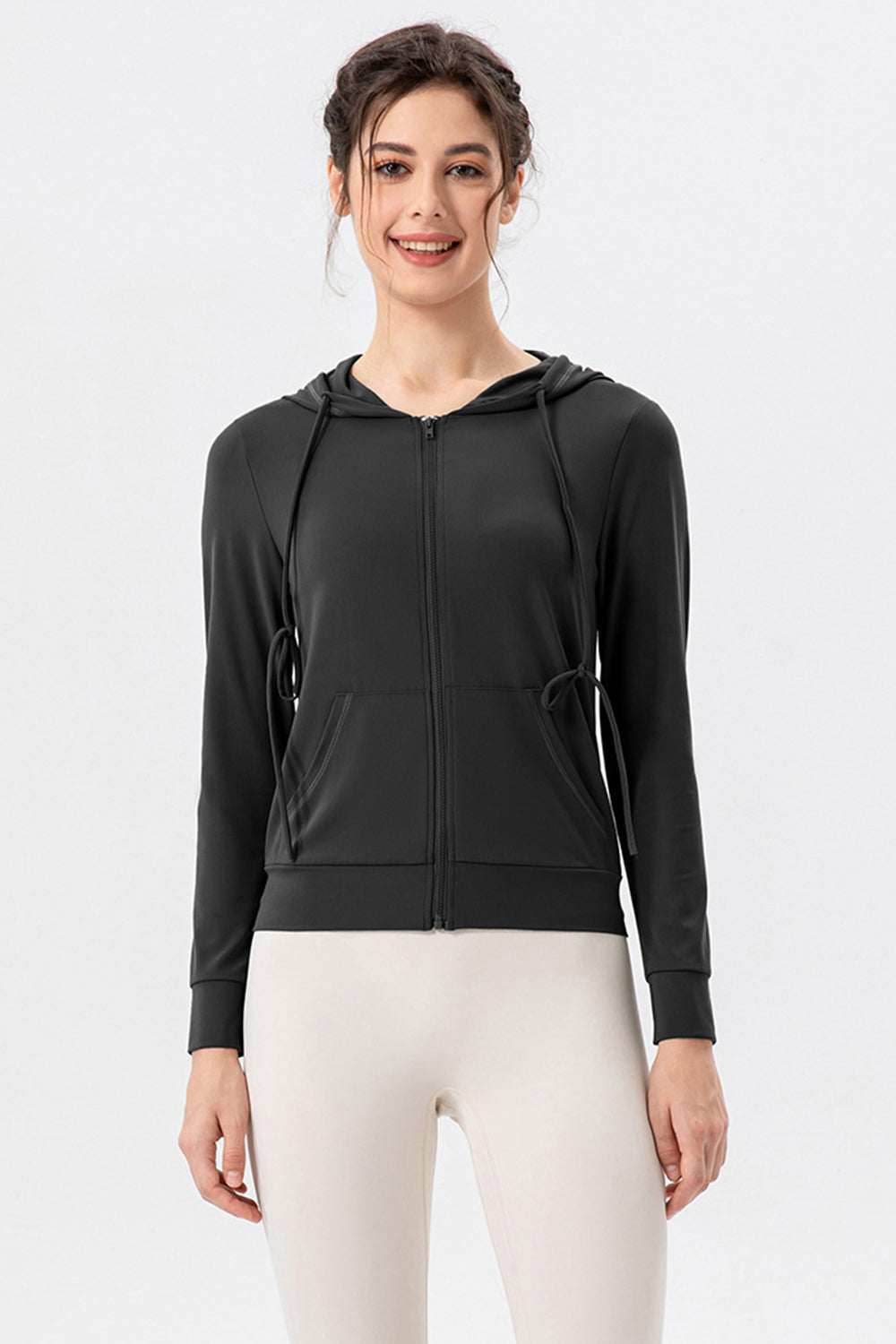 Zip Up Hooded Active Outerwear with Drawstring