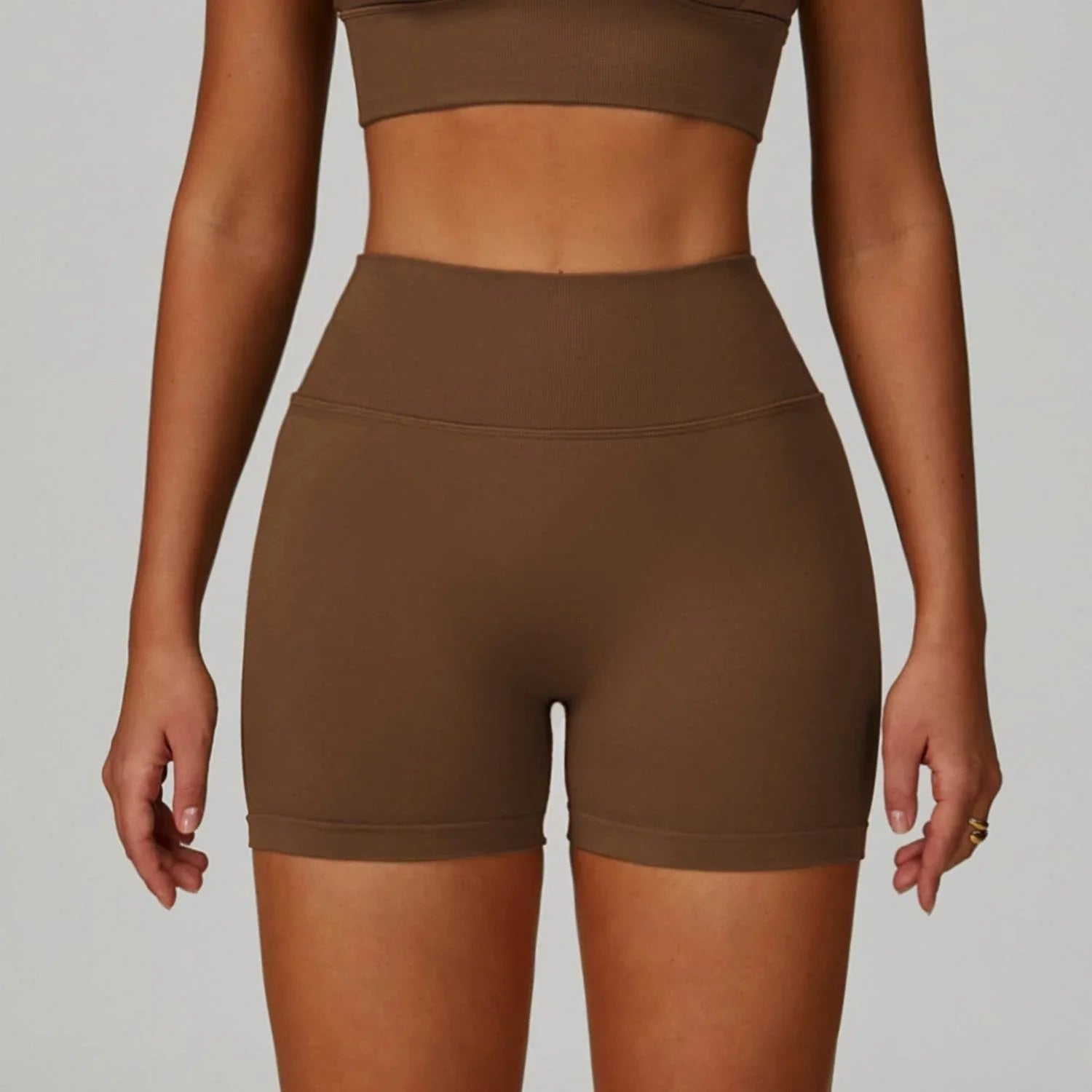 V Back High waist Biker Short - Dark Brown