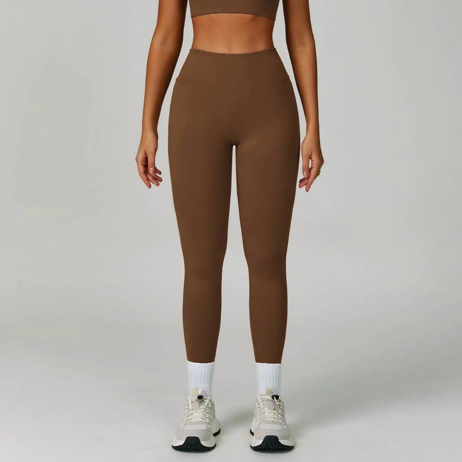 V Back High Waist Biker Legging - Dark Brown
