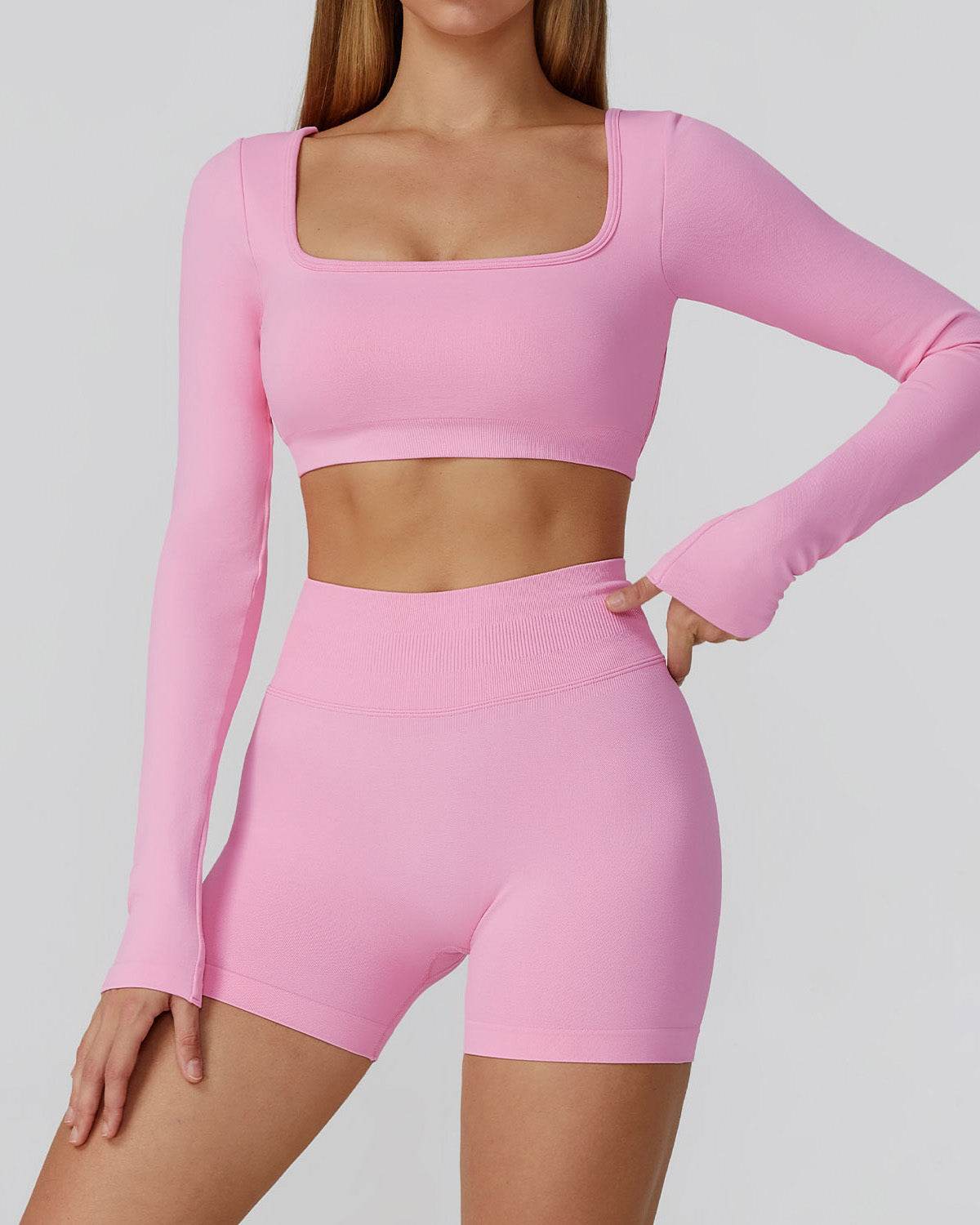 Athletic Wear with Long Sleeve Crop Top and Short