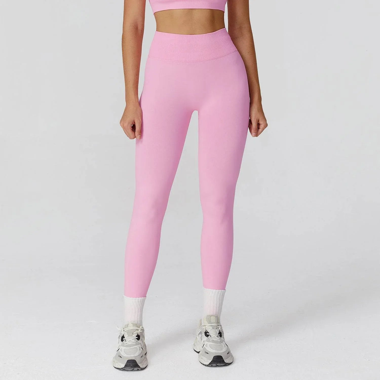 High Waist Workout Leggings Tummy Biker Pants - Bubble Pink