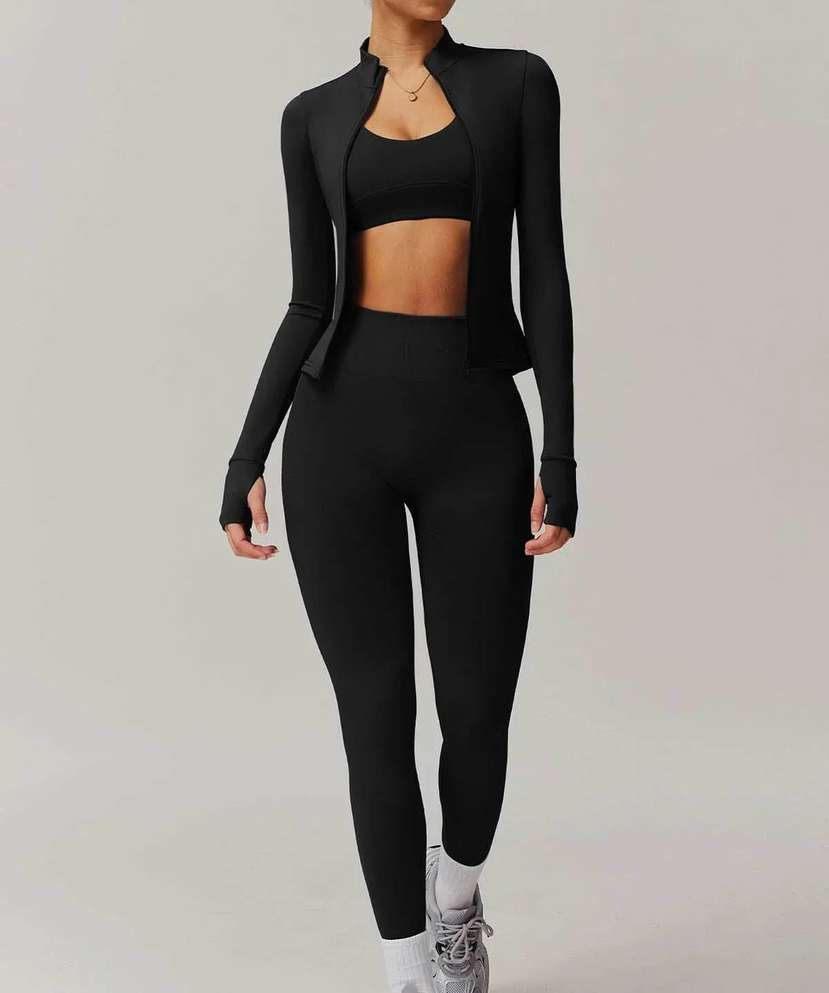 Activewear Set With Sports Jacket and Leggings - Black