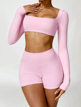 2 Piece Workout Set With Crop Top and Shorts