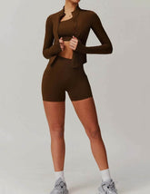 Solid Yoga Set With Sports Jacket and Short