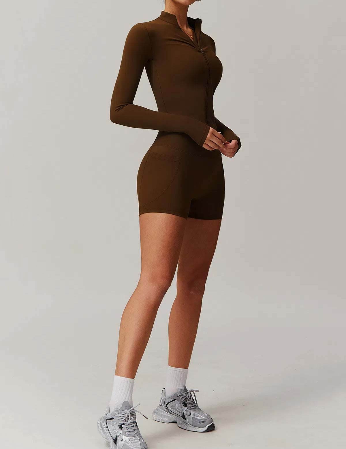 Solid Yoga Set With Sports Jacket and Short