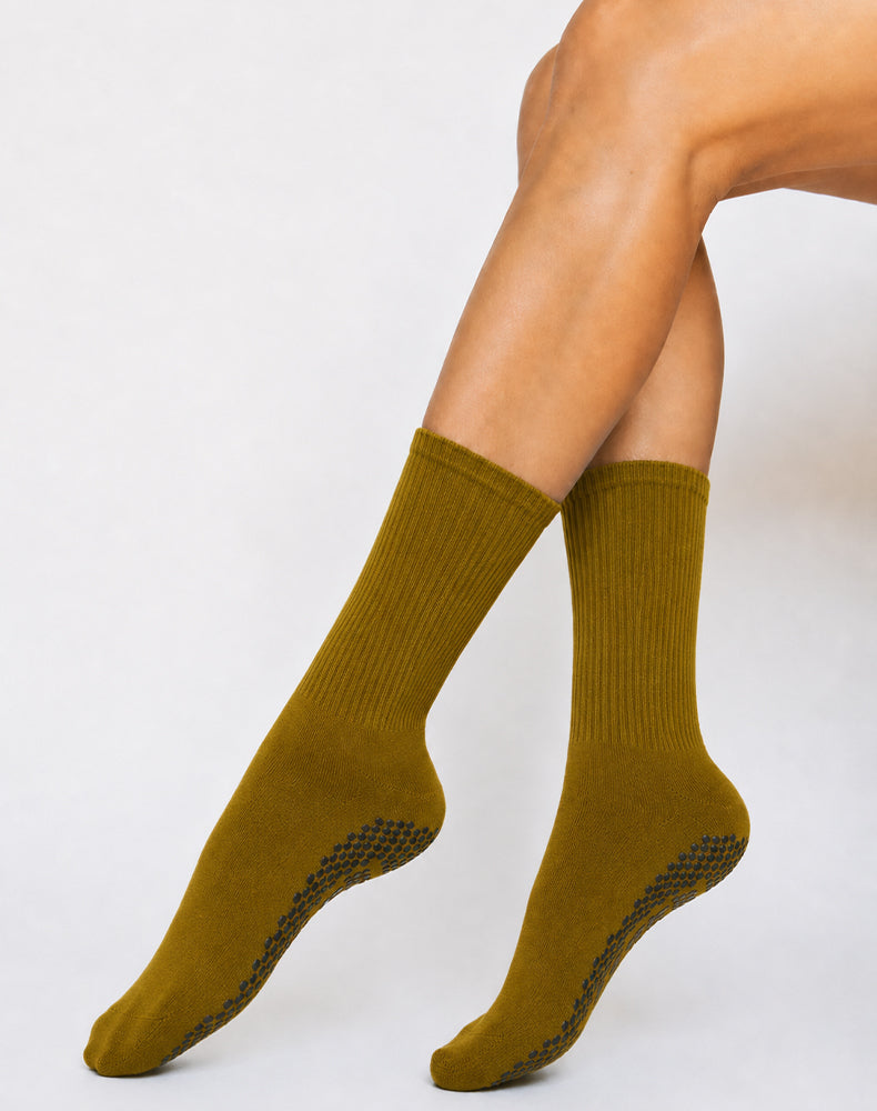 Pilates Yoga Crew Socks with Non Slip Grippers