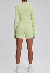 High Waist Fitness Set With Long Sleeve Shirt & Short