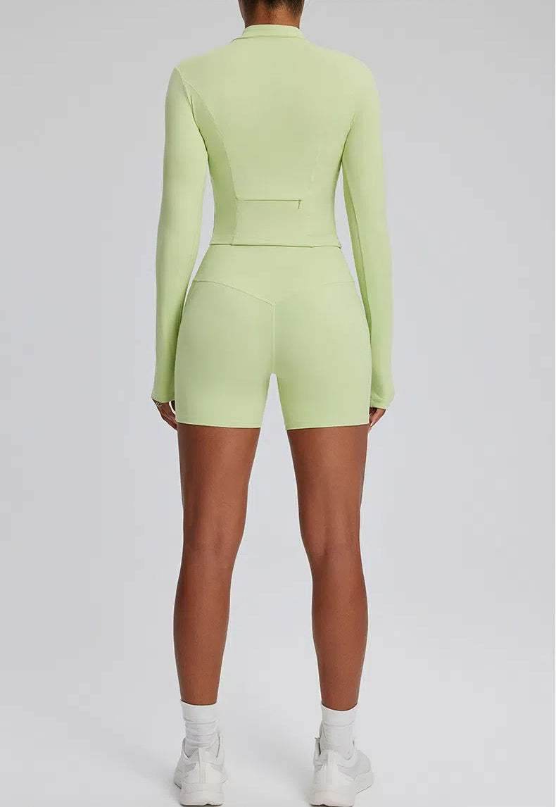 High Waist Fitness Set With Long Sleeve Shirt & Short