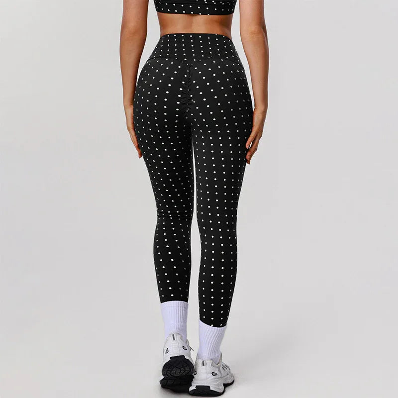 Silver Polka Dot Yoga Leggings High Waisted Workout Pants -