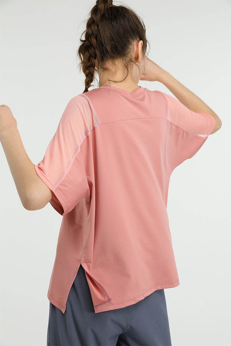 Mesh Splicing Short Sleeve Sports Loose T-Shirts