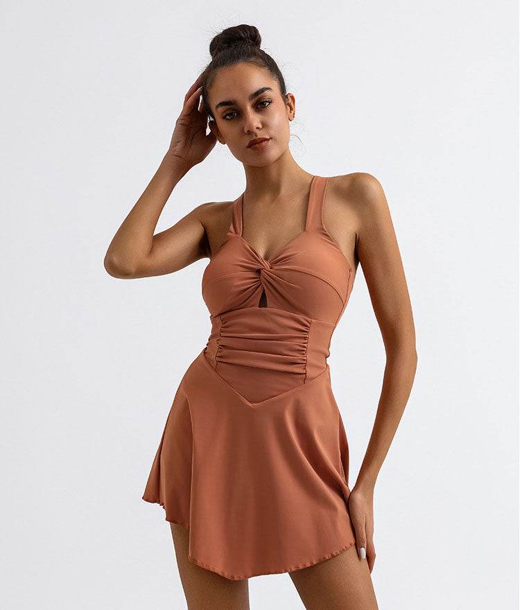 Cross Back Tennis Dresses with Built Shorts CRAVEBYFW Cross Back Tennis Dresses with Built Shorts CRAVEBYFW