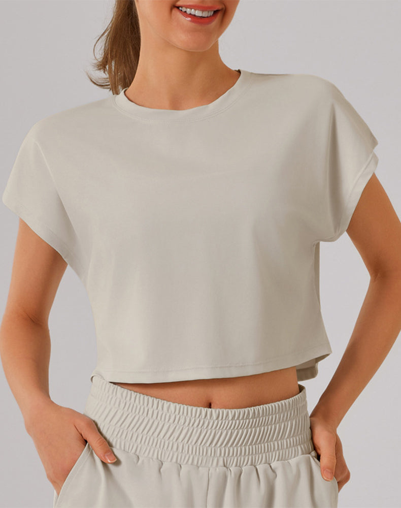 Crewneck Loose Crop Tops Batwing Short Sleeve T-Shirts