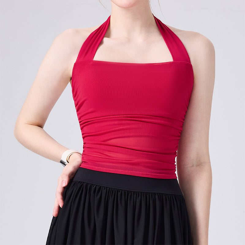 Halter Mesh Crop Tank Top Backless Slim Fit Sleeveless Shirt -