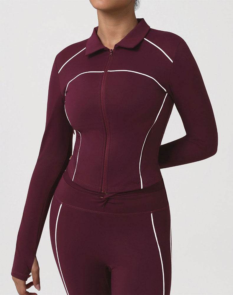 Contrast Trim Workout Jacket Zip Up Long Sleeve Coat