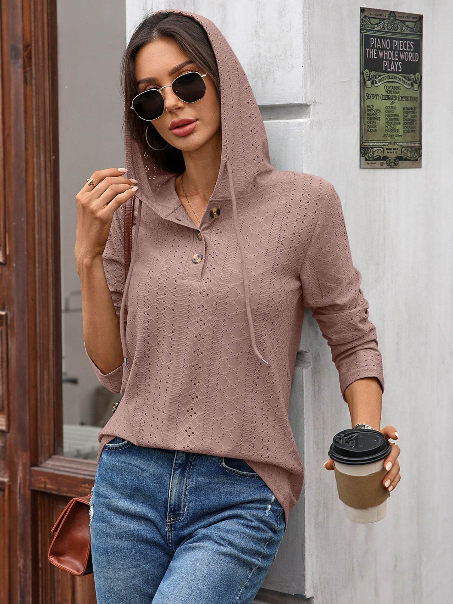Long Sleeve Fall Drawstring Shirts Hooded Sweatshirt