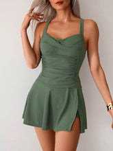 Crossover Ruched Skirt One Piece Swim Dress