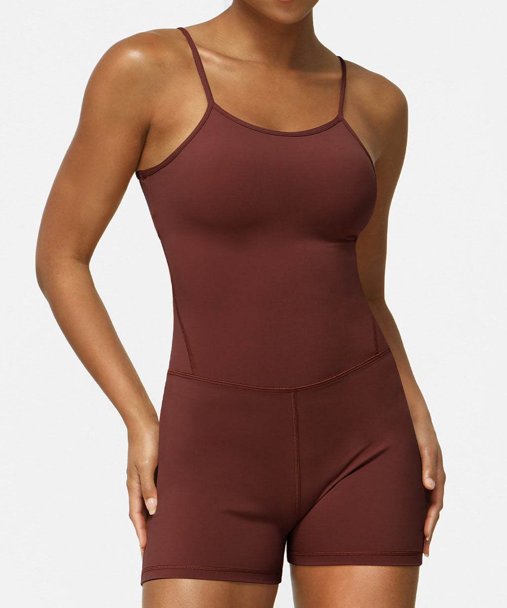 Crossover Back One Piece Yoga Bodysuit with Removable Pads