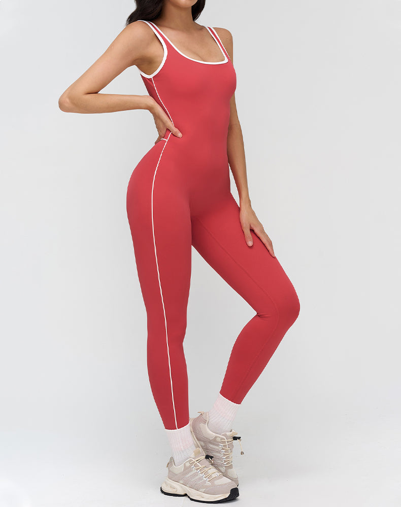 Backless One Piece Yoga Jumpsuit Contrast Trim Unitard