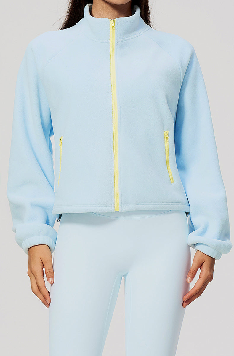 Winter Polar Fleece Jacket with Contrast Zippered Pockets