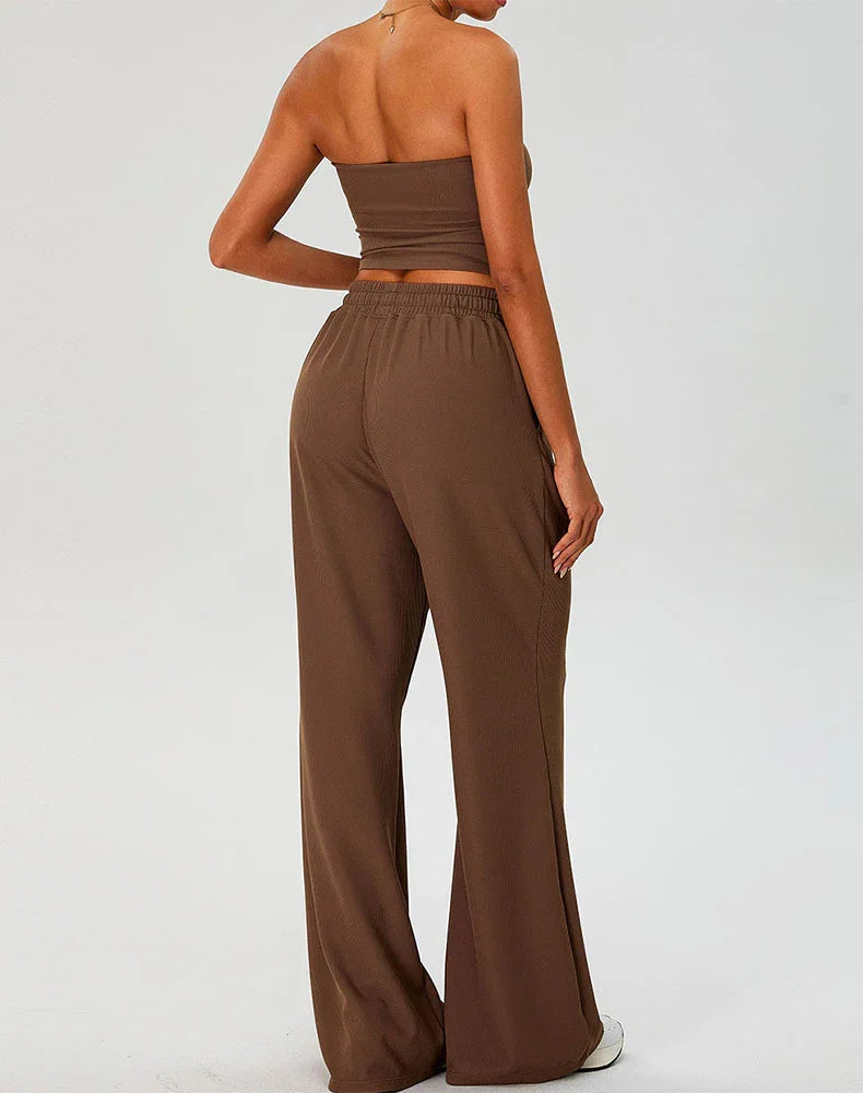 Activewear Set with Strapless Crop Tube Top and Sweatpant