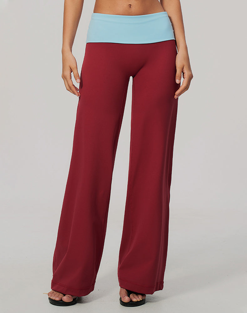 Color Block Fold Over Wide Leg Yoga Flare Pants