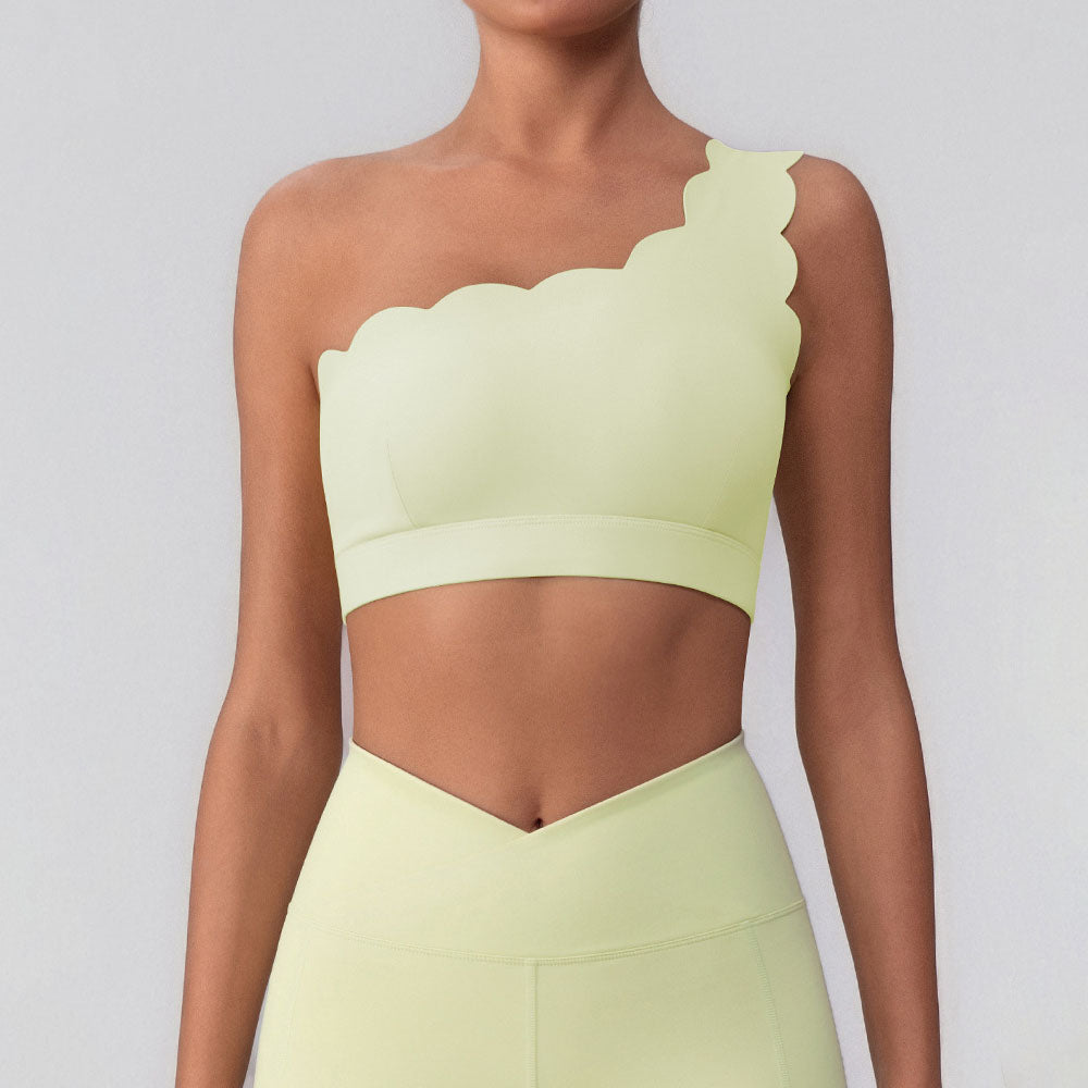 Wavy One Shoulder Sports Bra Tank Top with Removable Pads