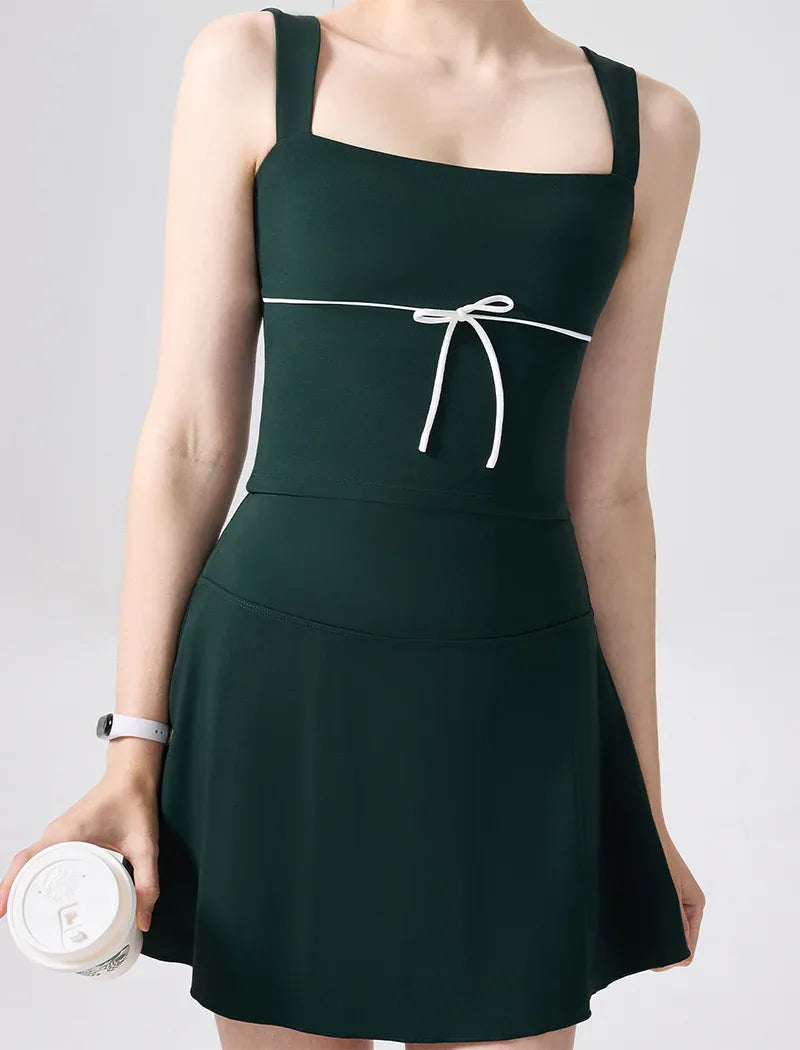 Color Blocked Tennis Sets with Open Back Tank Top and Skirt -