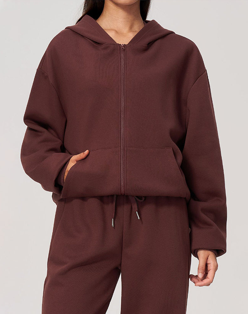 Long Sleeve Full Zip Casual Hooded with Pockets