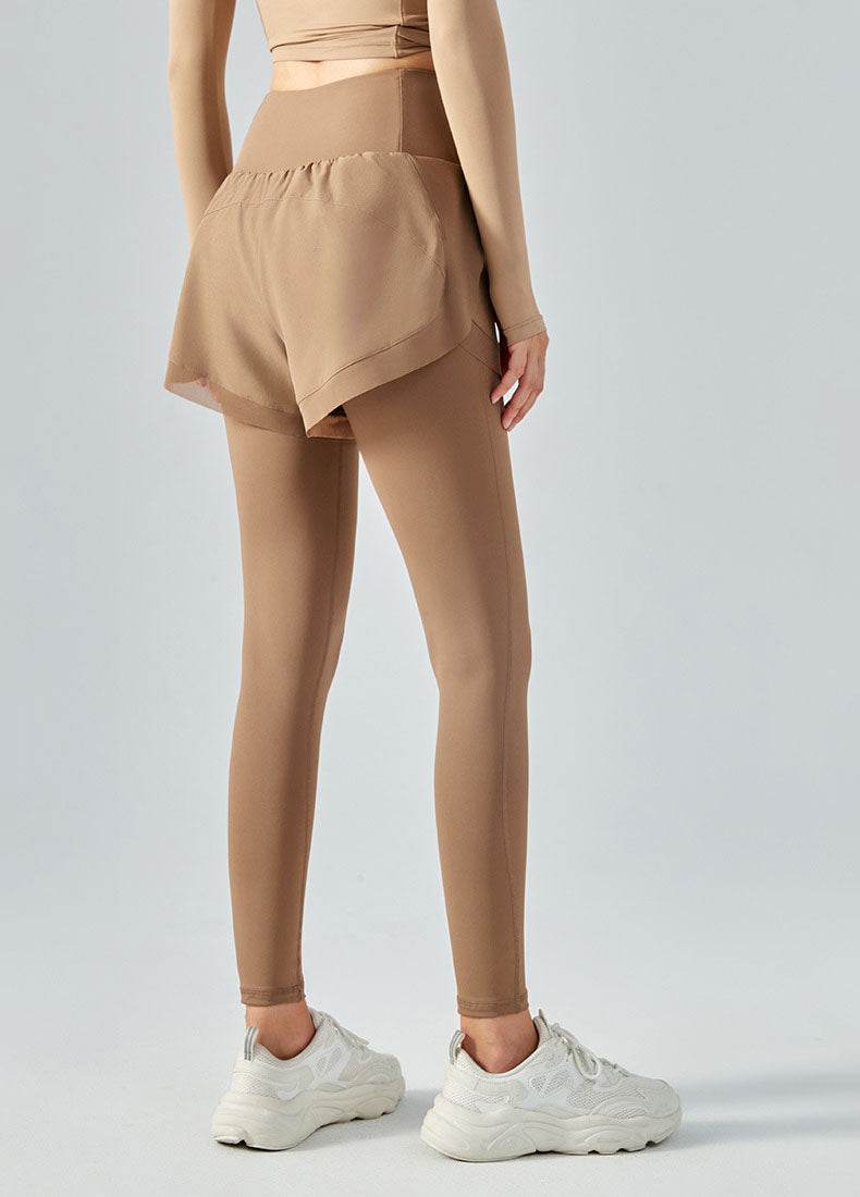 False Two Pieces Sports Leggings with Pockets Shorts