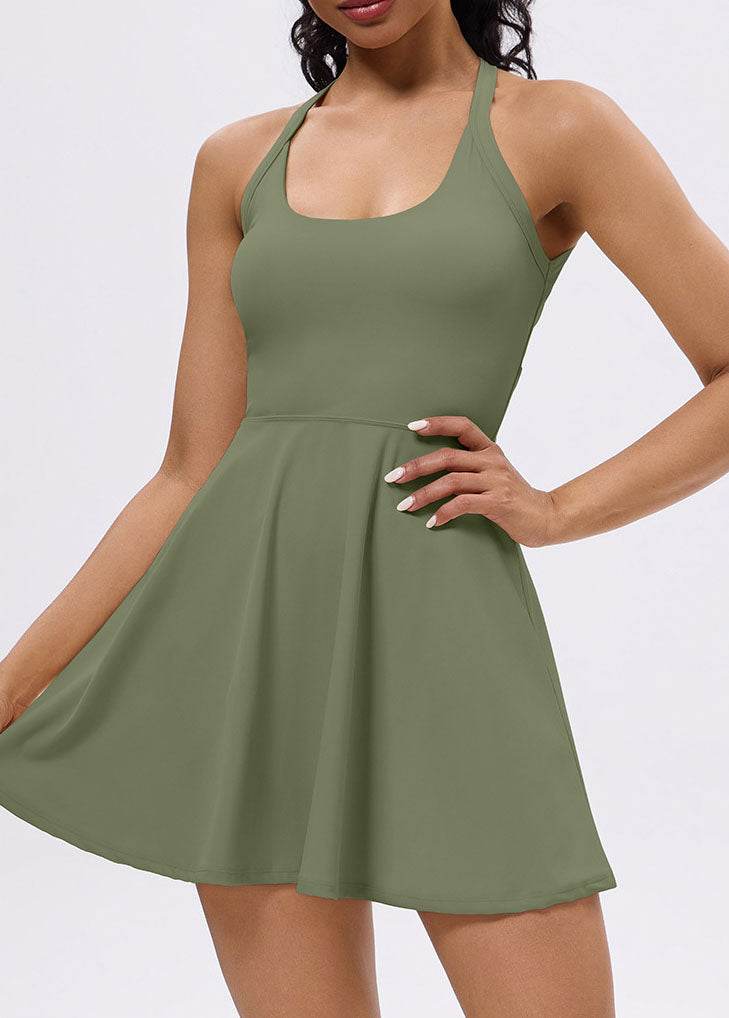 Back Twisted Athletic Dress with Built in Shorts -