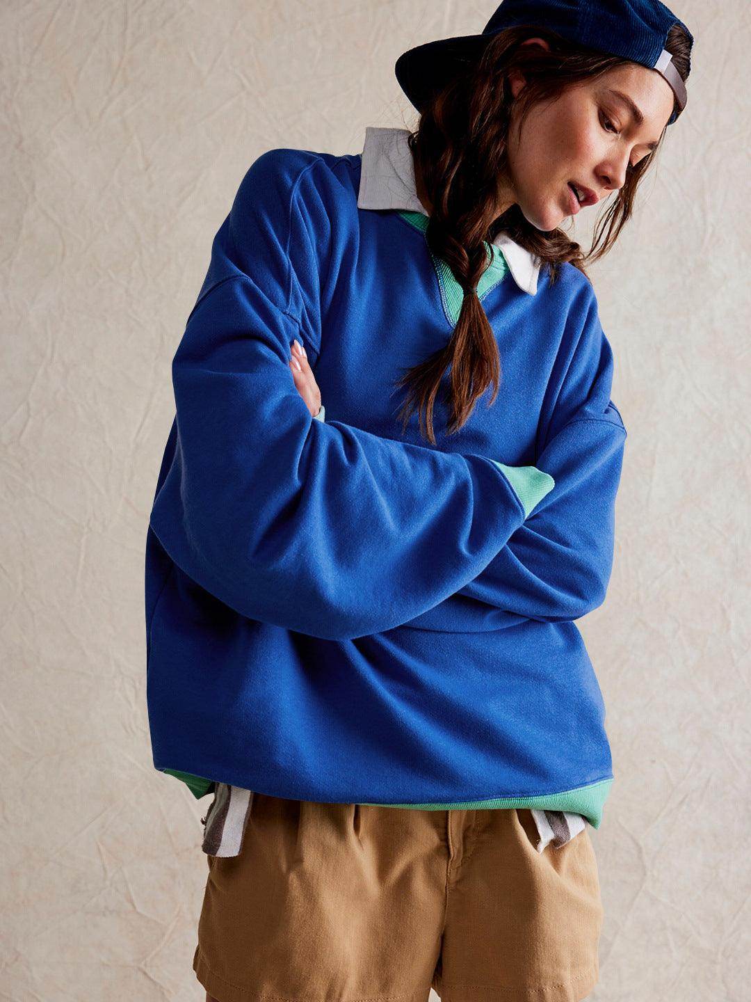 Oversized Color Block Long Sleeve Sweatshirt