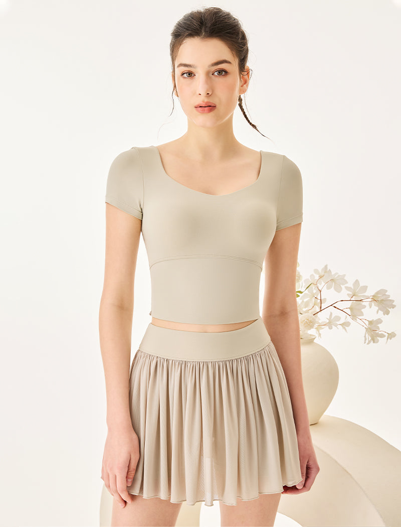 Activewear Set with Short Sleeve Crop T-Shirt and Skirt - Moonlight