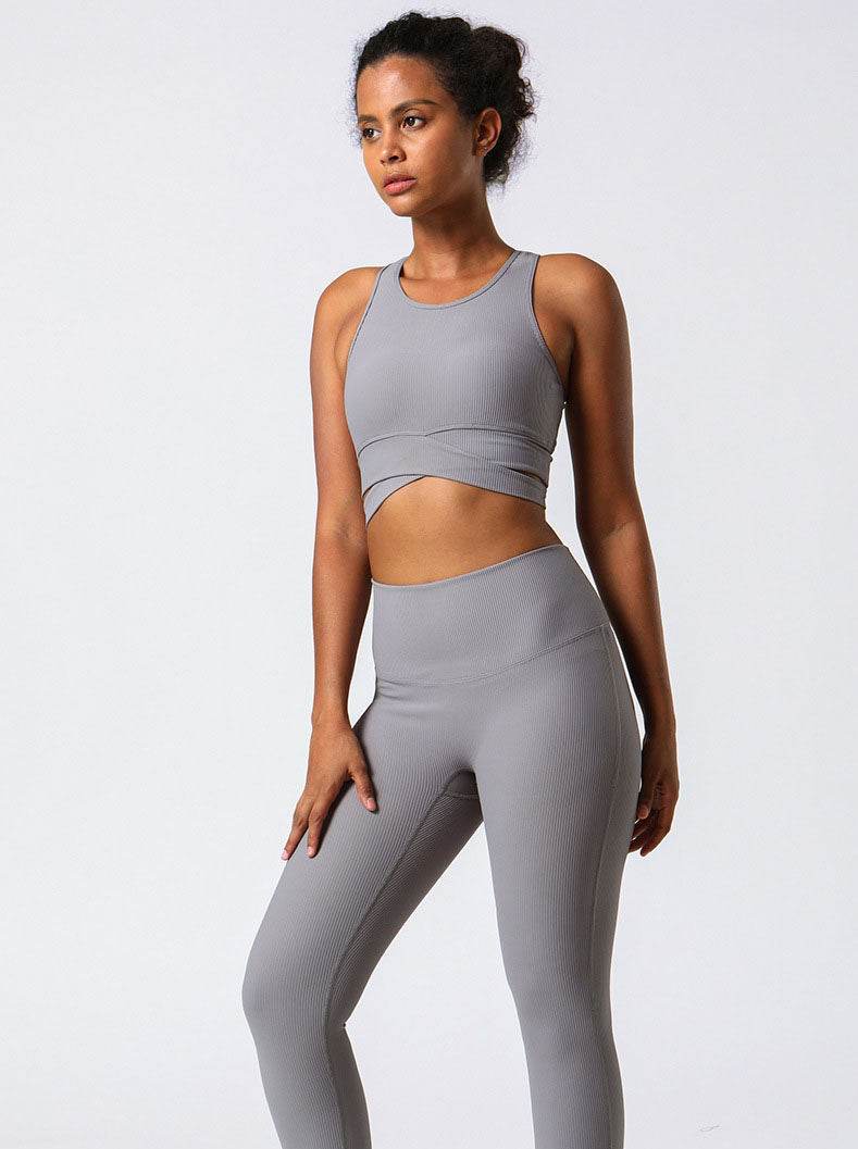 Cross Strap Design Threaded Sports Tank Yoga Bra
