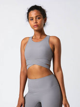 Cross Strap Design Threaded Sports Tank Yoga Bra