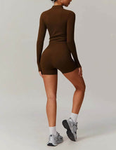 Solid Yoga Set With Sports Jacket and Short