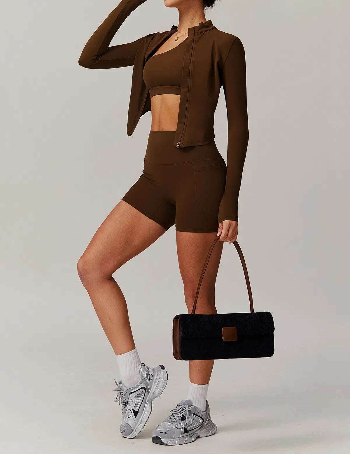 Solid Yoga Set With Sports Jacket and Short