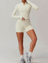 Solid Yoga Set With Sports Jacket and Short