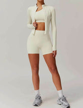 Solid Yoga Set With Sports Jacket and Short