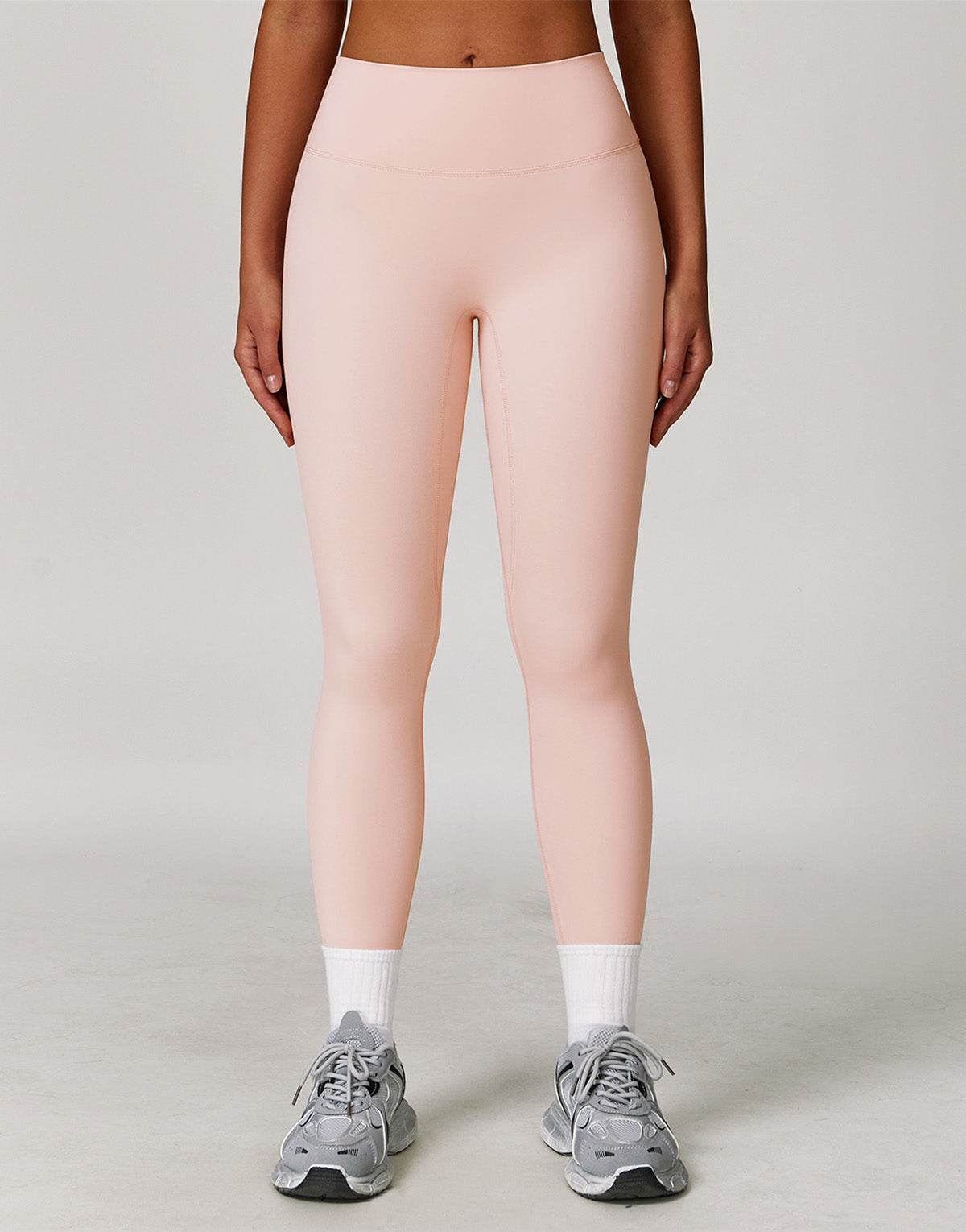 No Front Seam High Waist Sports Leggings - Peach Pink