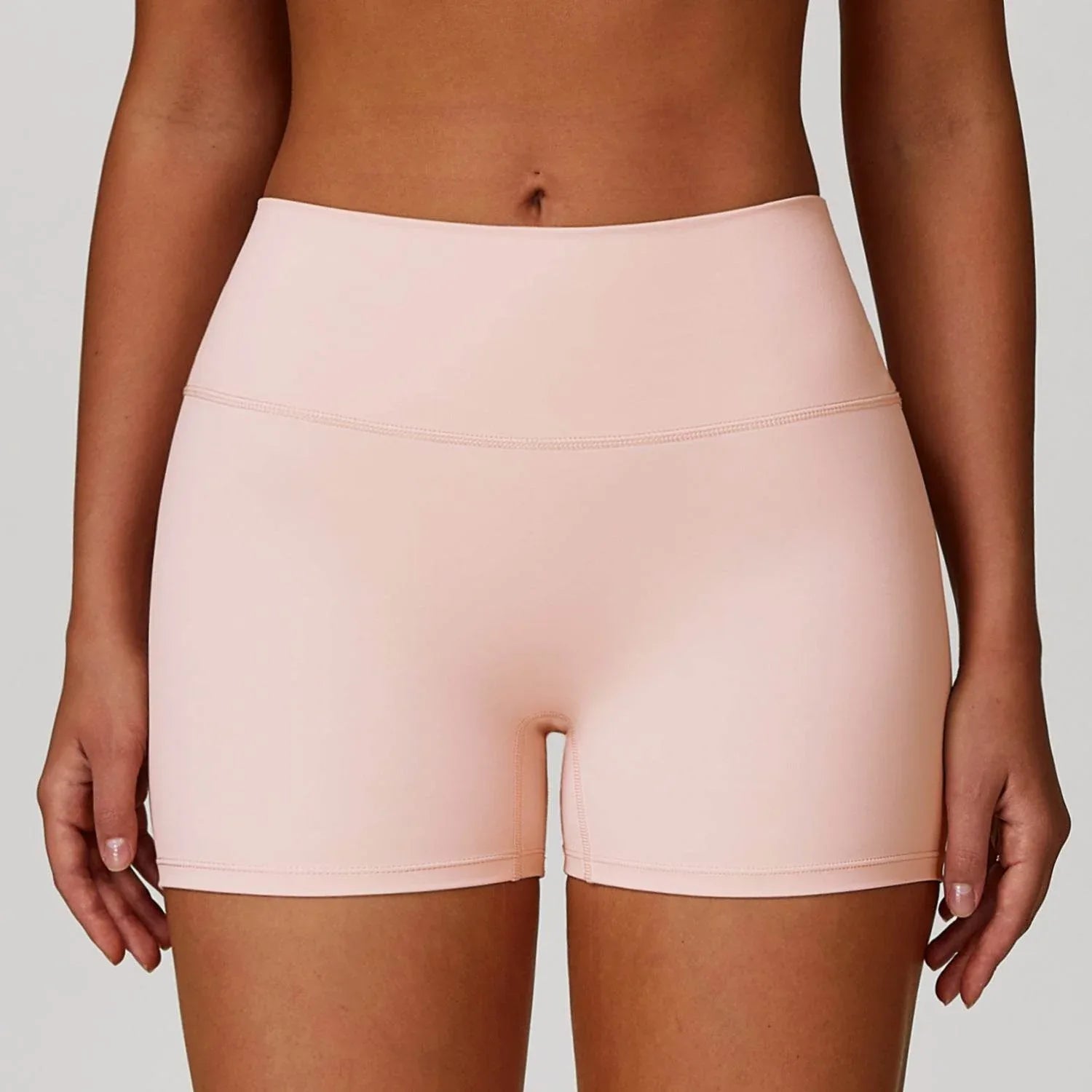 No Front Seam High Waist Biker Shorts - Peach Pink